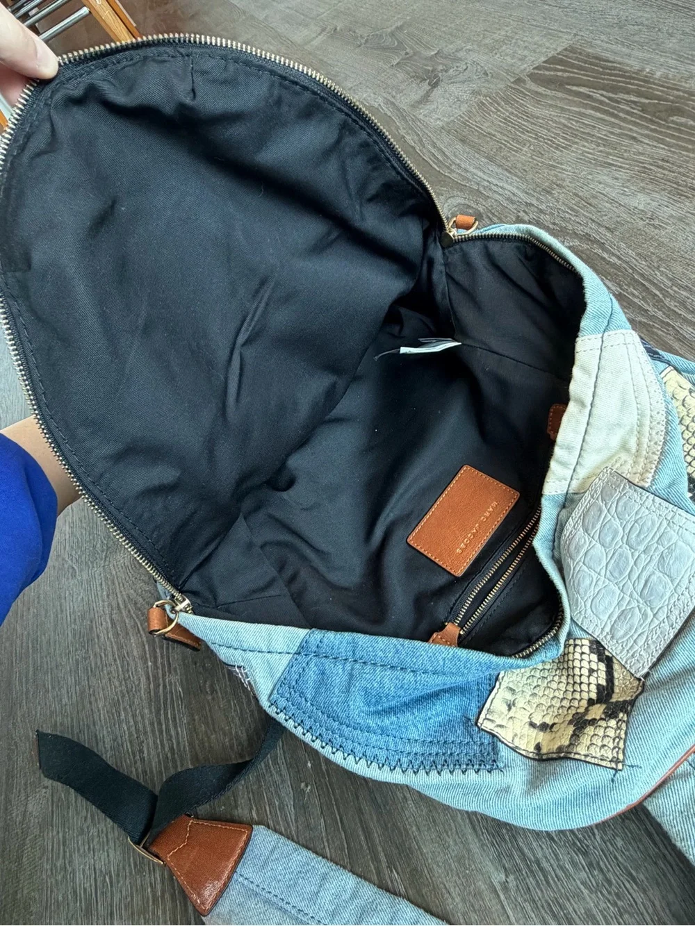 Marc Jacobs Patchwork Denim & Snake Print Backpack with Brown Leather Trim - Picture 9 of 10
